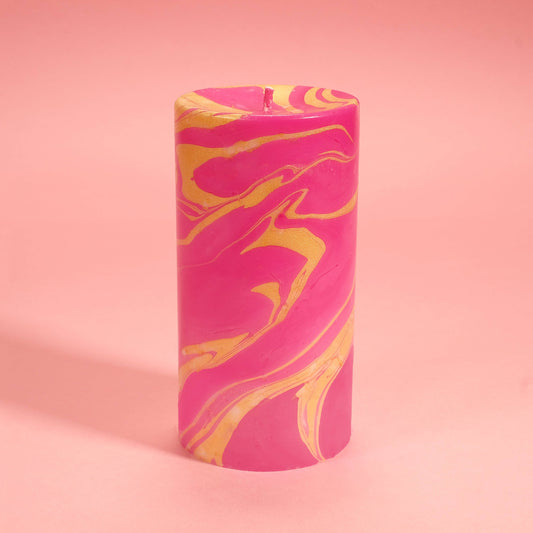 Pink Matcha Latte Marble Pillar Candle
