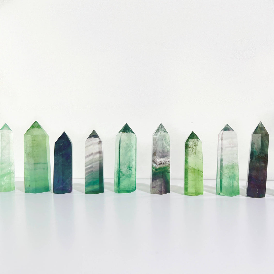 Natural Green Fluorite Quartz Crystal Point